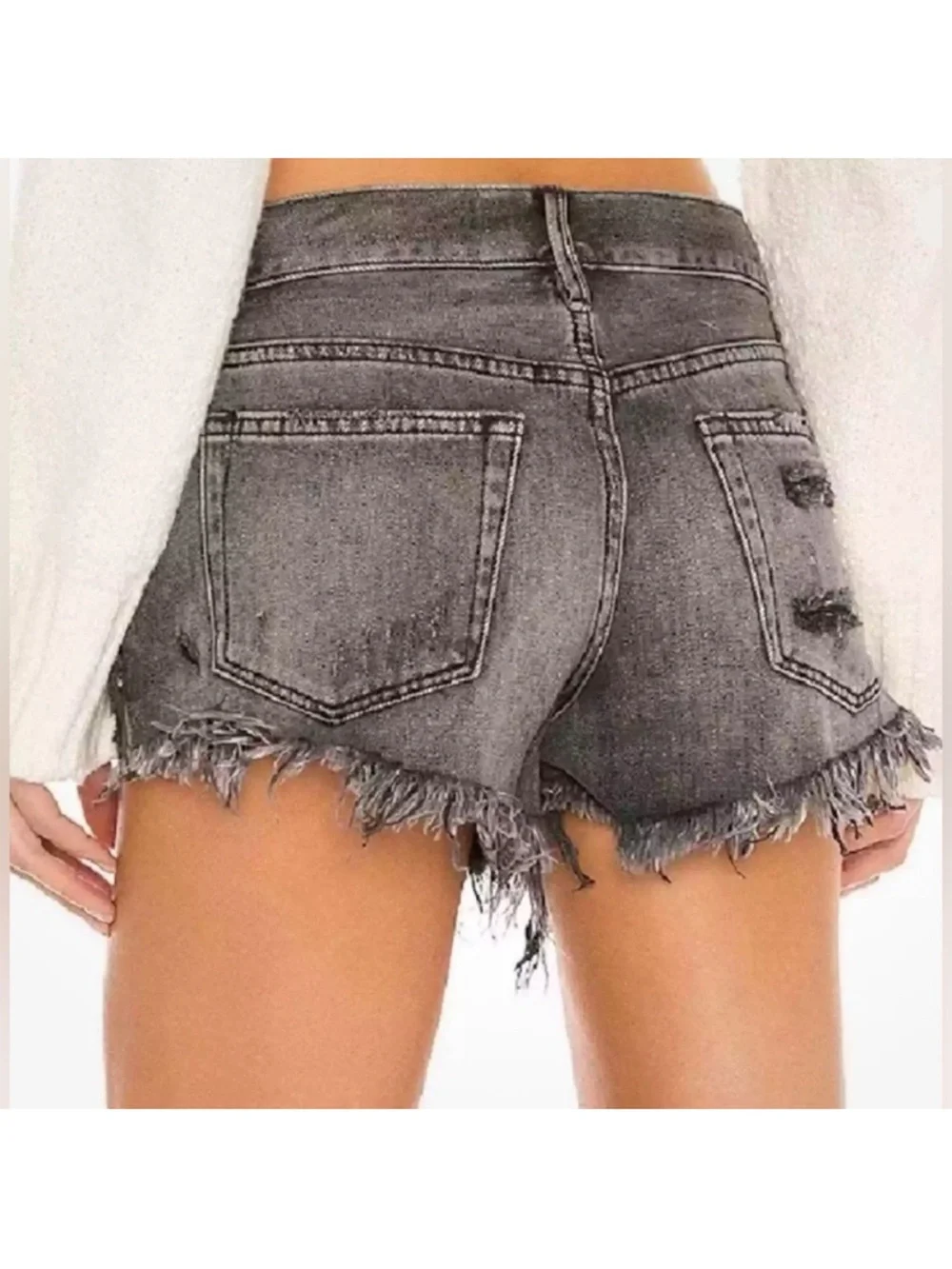 Free People We The Free Good Vibrations Cut-Off Shorts Sulphur Black 29